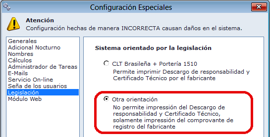 Configuración Especiales