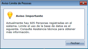 Aviso de limite de registro de personas
